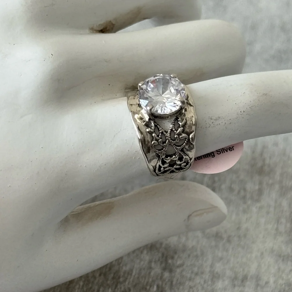 Noa Zuman Sterling Silver 925 Ring W Round Clear CZ Sz. 8